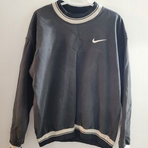 Vintage Nike Ringer Crewneck Sweatshirt Size Large Black White Trim Faded